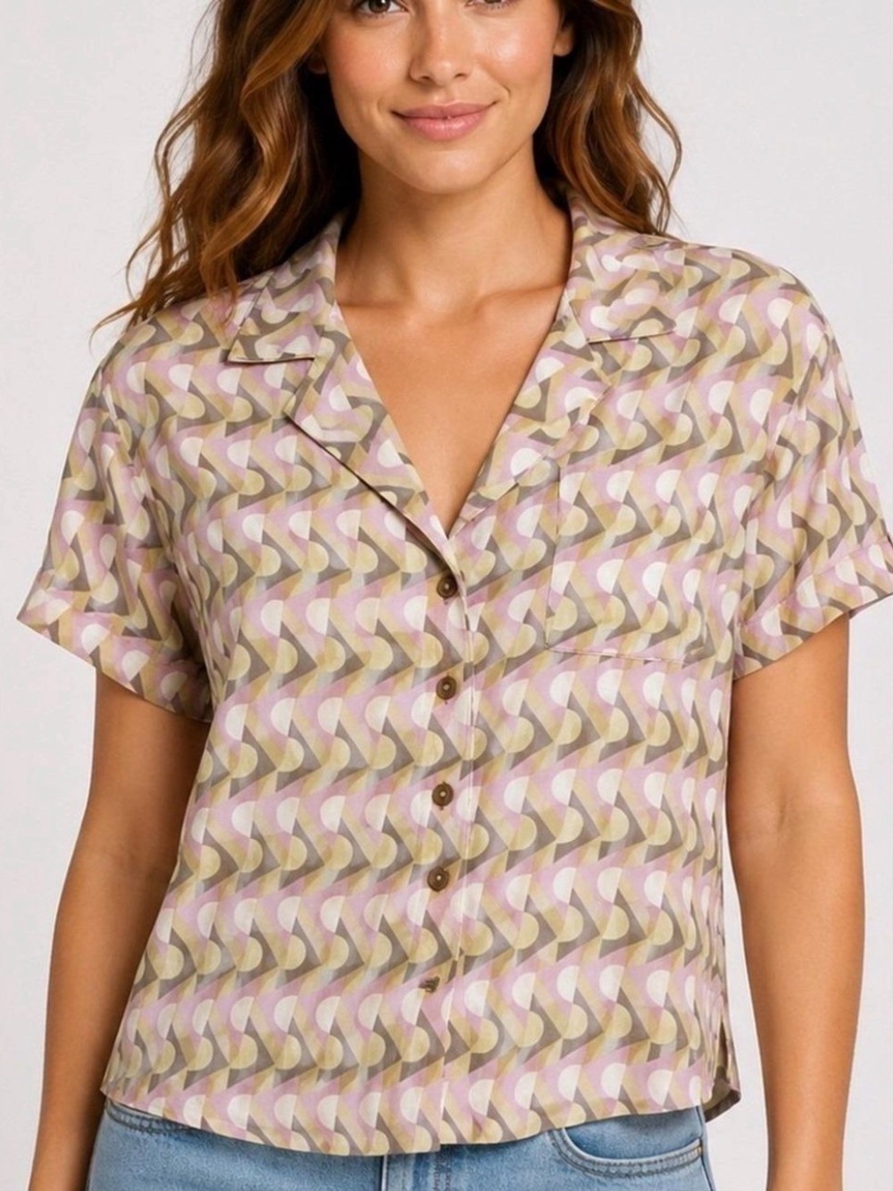 Prana Pink Multi Short-Sleeve Button Down Shirt